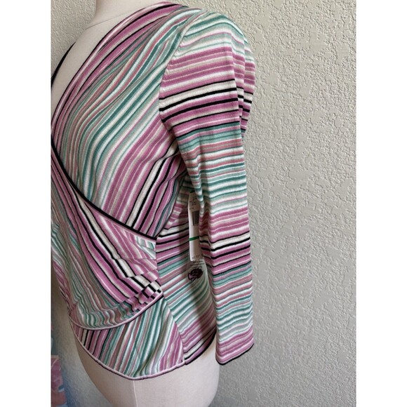 NWT Nine West Wrap Waist Sweater Rainbow Striped V Neck Size L Boho Soft - Picture 3 of 9